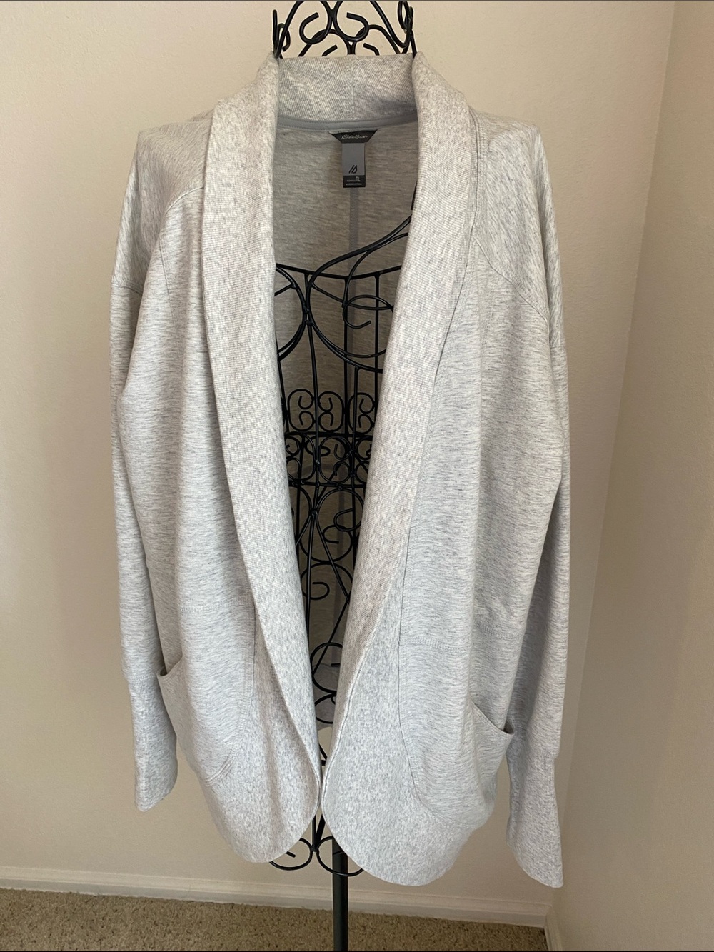 Eddie Bauer Light Gray Open-Front Shawl Collar Sweat Shirt